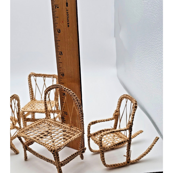 Dollhouse patio kitchen furniture bamboo look chairs bench rocker table mini - Picture 2 of 8